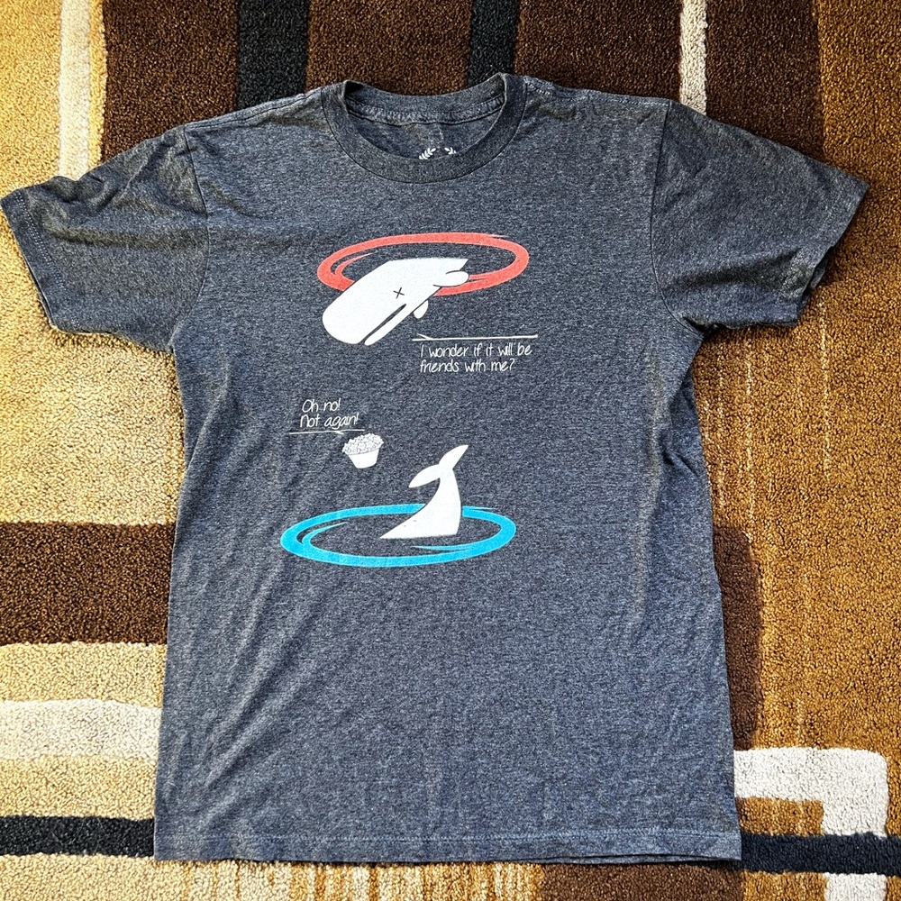Men’s Portal / Hitchhikers Guide mashup t shirt size S